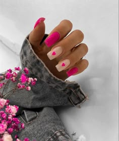 Nails Poses, Nail Poses, Pink Tip Nails, Pink White Nails, Dark Pink Nails, Multicolored Nails, Unghie Nail Art, Simple Acrylic Nails, Casual Nails