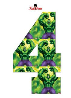 an image of the hulk number four in green and purple colors with yellow highlights on it