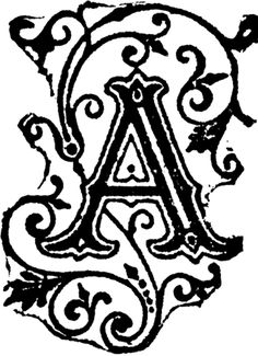 an ornamental letter with swirls and scrolls in the middle, vintage line drawing or engraving