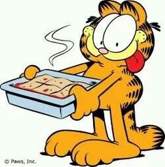 garfield the cat holding a box with food in it