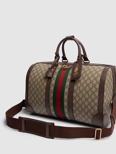 Height: 28.5cm Width: 44cm Depth: 24.5cm. Beige and ebony GG Supreme canvas . Brown leather trim . Gold-toned hardware . Green and red Web . Cotton linen lining. Double G . Detachable key holder, lock, and new personalized Liftboy ID tag. Two internal zip pockets. Handle drop: 12cm . Adjustable canvas strap ,Drop: 50cm . Zip closure . Capacity: 28L. Weight: approximately 2.4kg Luxury Luggage, Red Web, Baggage Claim, Gucci Ophidia, Fancy Bags, Cute Purses, Crossbody Messenger Bag, Work Bags, Green And Red