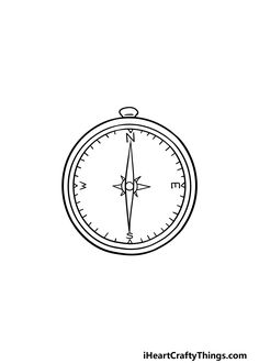 a black and white drawing of a compass