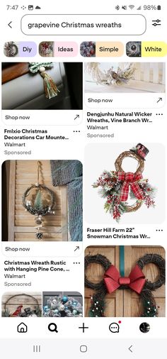 an iphone screen showing the christmas wreaths and other items