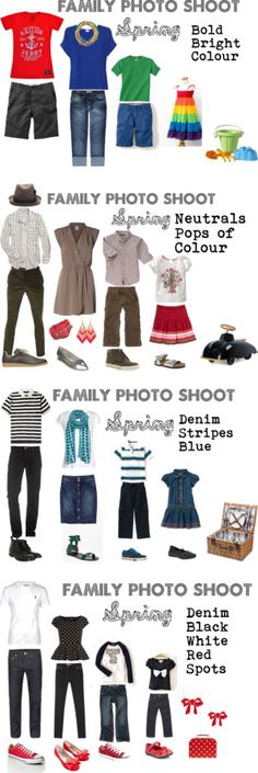 an image of clothes and shoes that are labeled in the words family photos, baby pictures,