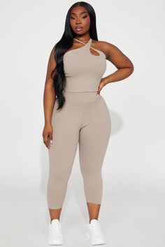 Available In Taupe And Sage. Super Soft Active Top Halter Neck Strappy Detail Cut Out Meet and Greet Padded Stretch Medium Impact Pair with "Flexibility Super Soft Capri Active Legging" Self: 77% Polyester 23% Spandex Inner Mesh: 82% Nylon 18% Spandex Imported | Flexion Super Soft Active Top in Taupe size XL by Fashion Nova Taupe Fashion, Meet And Greet, Active Top, Top Halter, Active Leggings, Halter Neck, Halter Top, Fashion Nova, Capri