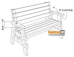 a wooden bench with measurements for the seat