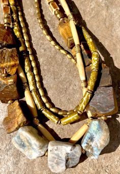 IMG_7603 Bohemian Chic Jewelry, African Brass Beads, Artisan Jewelry Necklaces, Tigers Eye Necklace, African Trade Beads, Boho Choker, Handcrafted Artisan Jewelry, Labradorite Necklaces, African Beads