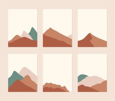 four different mountains are shown in the same square shape, each with an orange and green color