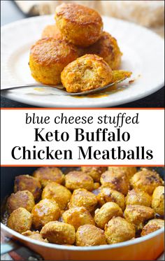 pan and white plate with keto buffalo chicken meatballs Keto Buffalo Chicken, Chicken Meatballs Recipe, Using Almond Flour, Buffalo Chicken Meatballs, Spicy Meatballs, Low Carb Meatballs, Meat Diet, Low Carb Chicken Recipes, Low Carb Appetizers