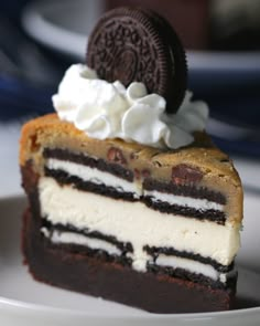 a slice of oreo cookie cake on a plate