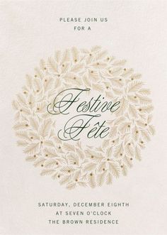 a white and green holiday card with the words festive eve on it