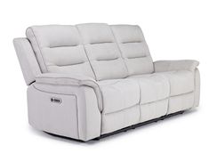 the reclining sofa is white and has two seats on each side, with one arm facing