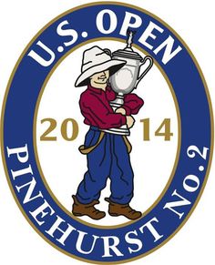 the u s open logo with a man holding a trophy in his hands and wearing a hat