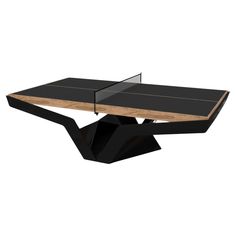 the ping pong table is made out of black wood and has a glass top