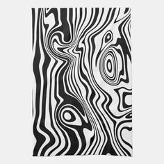 an abstract black and white painting with wavy lines