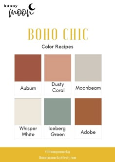 the color scheme for boho chic is shown in yellow, brown and green