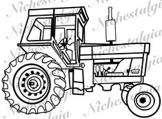 a black and white drawing of a tractor