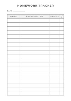 a printable homework tracker is shown in the form of a work schedule for students