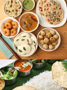 several different types of food in bowls on a table