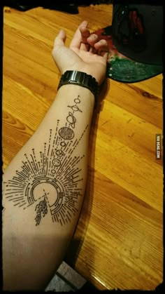 a person's arm with a sun and moon tattoo on it