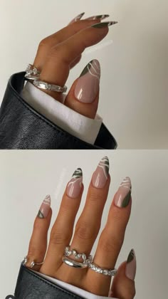 Blue Nails Metallic, Pink Nails Christmas, Autumn Inspired Nails, Chunky Rings Aesthetic, Olive Nails, Kutek Disney, Milky Nails, Smink Inspiration, Grunge Nails