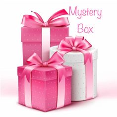 three gift boxes with pink bows and ribbons