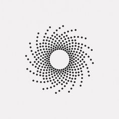 an abstract black and white photo with dots in the center on a white background that looks like a spiral