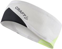 a white headband with black dots and neon green trim on the side, that says craft