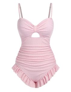 Vintage Summer Outfits 1950s, Light Pink Bathing Suit, Vintage Inspired Swimsuit, Pink Bathing Suits, Ruched Swimsuit, Retro Swimsuit, Standard Dress, Cute Bathing Suits