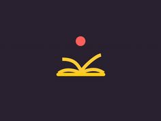 an open book with a red dot in the middle and yellow lines on it, against a dark background