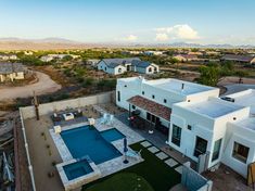 an aerial view of a home in the desert