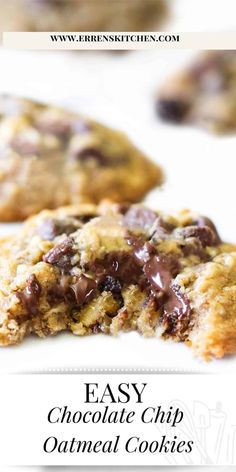 chocolate chip oatmeal cookies with text overlay