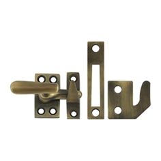 brass plated door handles and latches with holes on each side, set of three