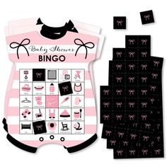 a baby shower game with pink and black designs