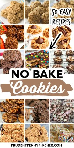 a collage of cookies with the words 50 no bake cookies