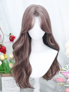 Achieve a stunning and trendy look with our dusty pink wavy long synthetic wig. The curtain bangs add a touch of sophistication, while the wavy texture adds volume and movement to your hairstyle. Made from high-quality synthetic fibers, this wig is easy to maintain and style. Whether you're looking to switch up your look for a special occasion or elevate your everyday style, this wig is the perfect choice.   Please note that this product includes the wig only. Garment Size SizeFree SizeHair Leng Cute Hairstyles With Curtain Bangs, Hairstyles Wig, Pretty Hair Cuts, Side Bangs Hairstyles, Hair Inspiration Long, Kpop Hair, Creative Hair, Hair Textures, Hair Stylies