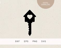 a house shaped key with a heart cut out of it's side and the words dxf eps png svg