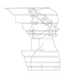 a line drawing of the head and neck of a statue