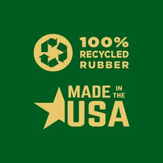 the logo for made in the usa and 100 % recycled rubber