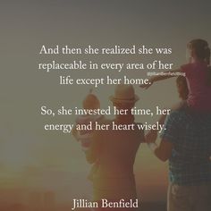 two people and a child are looking at the sunset with a quote from julia benfield