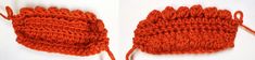 two orange crocheted pieces of yarn on top of each other