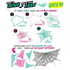 an info sheet with instructions on how to draw spider webs for kids and adults