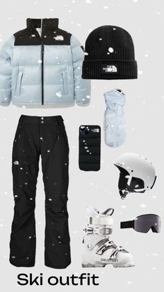 the ski outfit is shown with snow gear