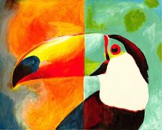 an abstract painting of a toucan bird