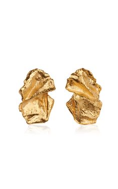 The Dolce Vita 24k Gold-Plated Earrings By Pamela Card | Moda Operandi Molten Gold, Flower Earrings Gold, Vancouver Canada, Gold Plated Earrings, Pierced Ears, Gold Plated Sterling Silver, Flower Earrings, Moda Operandi, Handmade Silver