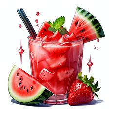 a watermelon drink with strawberries and mint