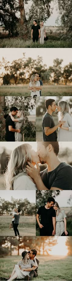 two people are kissing under a tree in the grass and one person is holding his head