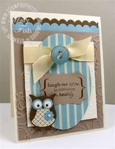 a card with an owl holding a button