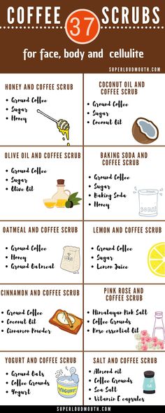 37 Coffee Scrubs for Face, Body and Cellulite Cellilute Scrub, Coffee Scrubs For Face, Coffee Body Scrub Benefits, Coffee Beauty Hacks, Different Types Of Body Scrubs, Homemade Coffee Scrub For Face, Expholiate Face Scrub Diy, Diy Exfoliate Face Scrub, Scrubs For Face Homemade