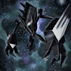 an image of a black and white robot in space